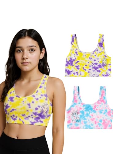 Image of BODYCARE Girls Crop Top with Cotton Spandex Sports | Double Layered & Non Wired |Full Coverage, Seamless, Racerback | Pack of 2 (Color & Print May Vary)