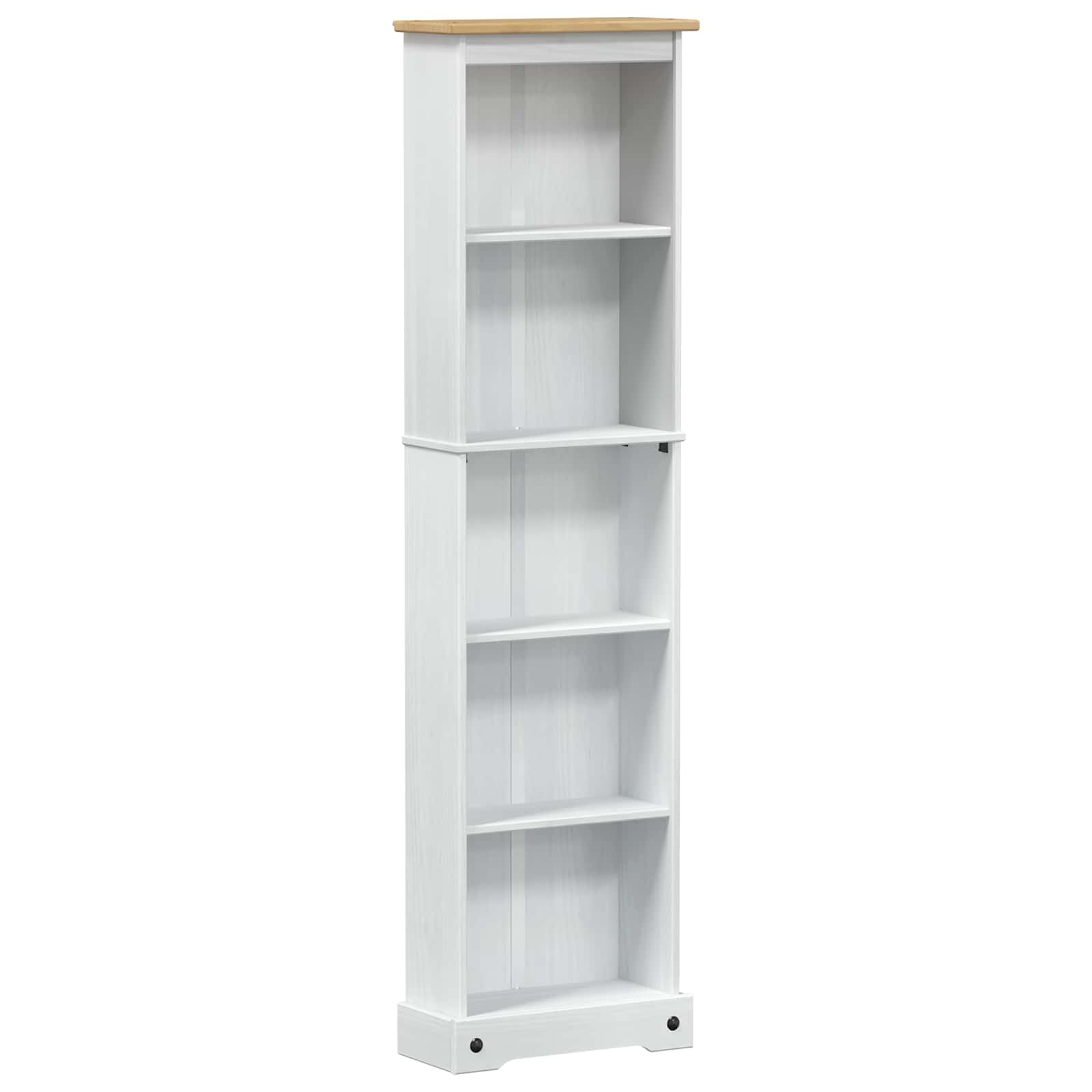 Półka na książki biała 46 x 20 x 170 cm sosna lita | 5 półek, styl rustykalny, matowe wykończenie, łatwa pielęgnacja, wymagany montaż