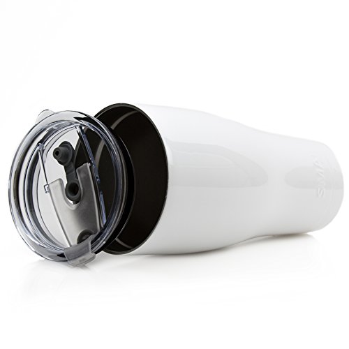 Smart Cooler 30 Oz. Sweat Free Ultra-Tough Double Wall Stainless Steel Tumbler Cup with Leak-proof Heavy Duty Tumbler Lids (Slide Lid & Flip Lid), Straw, & Cleaning Brush - White - Thumbnail 2