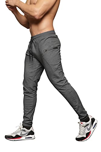 Maikanong Mens Slim Fit Joggers Tapered Sweatpants For Gym Running Athletic Dark Grey #TOP24
