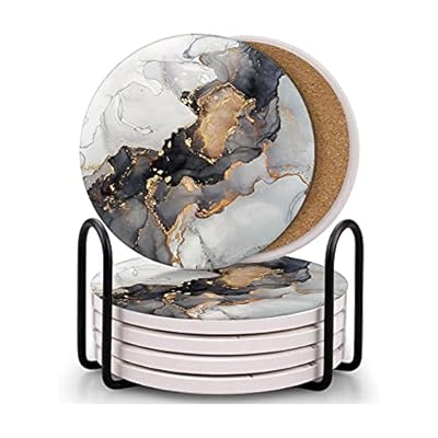 Britimes Coasters for Drinks Absorbent with Metal Holder Stand, Ceramic Stone Coaster Sets of 6, Marble Style Coaster… 41TLNQAMHVS. SS400