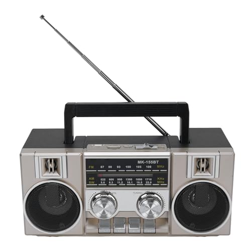 Radios Portable AM FM, Full Band Portable Radio with RGB Bluetooth Speaker, Clear Sound Quality for Garden, Park, Bathroom, Easy Portability (Gold)