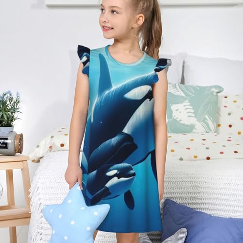 Augenstern Flutter Sleeve Nightgown Pajama Gown Killer-Whale-Sea Easy Pull-On Sleepwear Nightdress4
