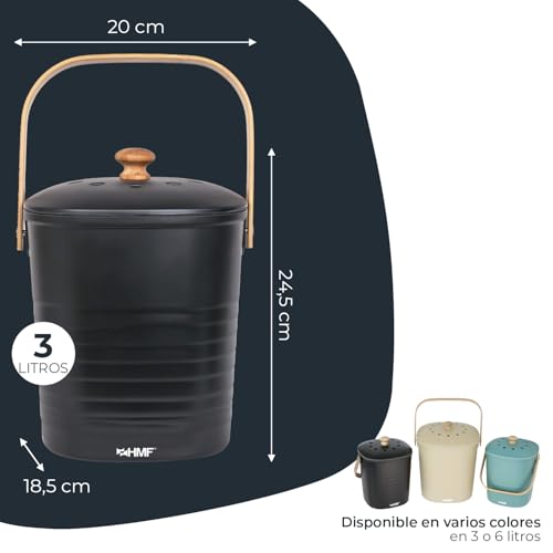 Miniatura 5 de Hmf Cubo De Basura Ecológico Sostenible Para Cocina, Inodoro Con Tapa, 3 Litros, Color Negro