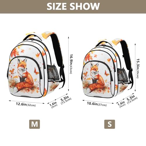 Watercolor Fall Leaf Butterfly Fox Backpack for Kids Elementary School Bag Boys Girls Bookbag Travel Backpack Daypack4