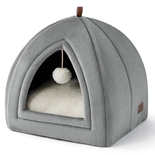 BEDSURE Katzenhöhle Katzen Grau - Faltbare Katzenbett mit waschbaren Kissen, Katzenzelt für Kätzchen kleine, mittelgroße Haustier, weiches und warmes Katzenhaus für drinnen, 40x40x40cm BEDSURE Katzenhöhle Katzen Grau - Faltbare Katzenbett mit waschbaren Kissen, Katzenzelt für Kätzchen kleine, mittelgroße Haustier, weiches und warmes Katzenhaus für drinnen, 40x40x40cm