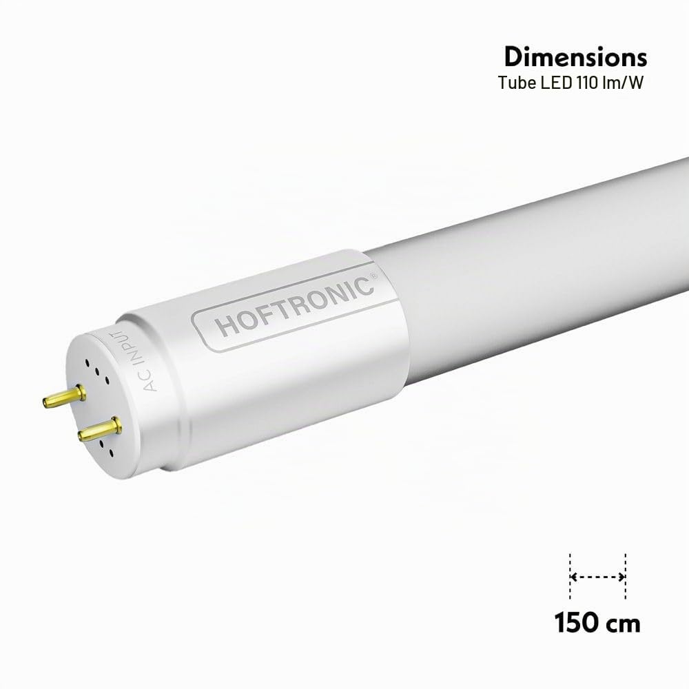 HOFTRONIC - Lot de 10 tubes LED 150 cm - 24 Watt 2640 Lumen (110lm/W) - T8 G13 - Tube LED sans scintillement - Blanc chaud 3000K Neon - Starter inclus.