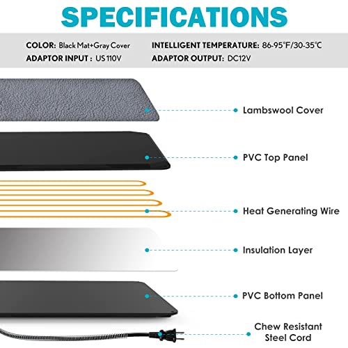 Lesotc 2023 Extreme Weather Outdoor Pet Heating Pad With Timer,Safety Cat Dog Heating Pad,Waterproof Heated Animal Bed Mat,Adjustable Warming Mat With 6 Levels Temp& 4 Timers Auto Off Chew Resistant Cord thumb #2