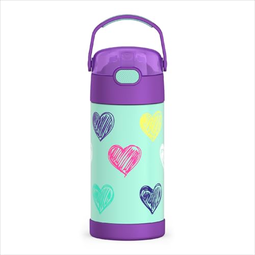 THERMOS FUNTAINER Water Bottle with Straw - 12 Ounce - Kids Stainless Steel Vacuum Insulated Water Bottle with Lid, Hearts