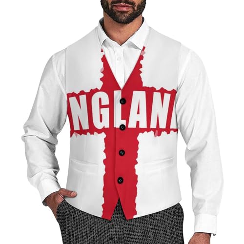 England Flag Casual Suit Vest for Men Formal Business Dress Regular Fit Waistcoat Tuxedo