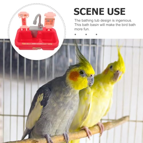Bañera para Loros Roja CRAFTHROU Plástico Ligero Cuenca Baño Pájaros Pequeña 8