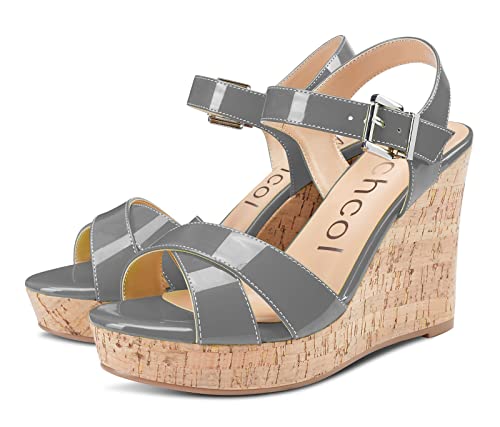 Aachcol Women Cork Wedge Sandals Slingback Ankle Strap Platform Open Toe High Heel Chunky Block Dress Shoes 4 Inch4