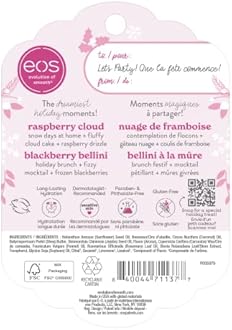 EOS Limited Edition Holiday Lip Balm, Raspberry Cloud & Blackberry Bellini, All-Day Moisture, Made for Sensitive Skin, 0.14 oz, 2-Pack, Clear