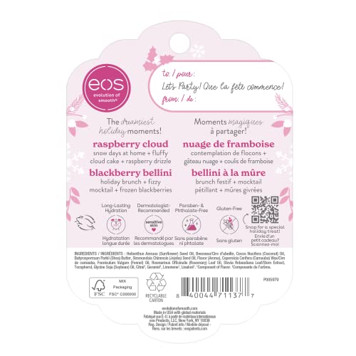 EOS Limited Edition Holiday Lip Balm, Raspberry Cloud & Blackberry Bellini, All-Day Moisture, Made for Sensitive Skin, 0.14 oz, 2-Pack, Clear