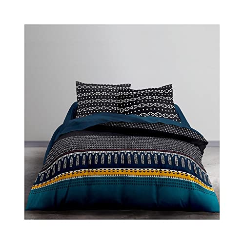 Housse de Couette Zippée Graphique Bleu 1 - 220x240 + 2 taies carrées 65x65 Cover