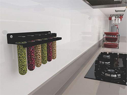 Porta Tempero para Parede, com 5 Tubos em Acrílico, Preto, DiCarlo