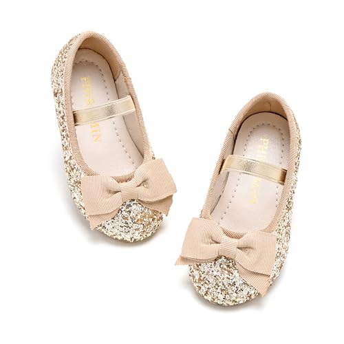 Image of PHIRAMIN Toddler Flower Girl Dress Shoes - Little Girl Ballet Flats Bow Wedding Party