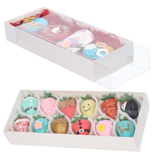 TEMLQPACK 8Pcs 12x 4.8 x 2 Inches Chocolate Covered Strawberries Bakery Boxes with Window for Macaron Cookies Chocolate Cakesickle Boxes for Christmas Valentine's Easter Mother's Day
