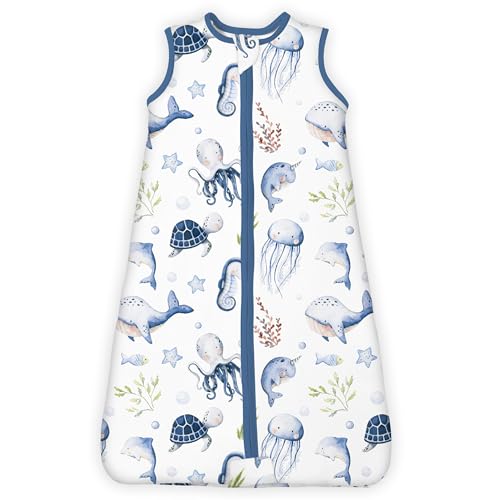 TOTBASIC 1.0 TOG Sleep Sack 6-12-15 Months, Ultra Soft Sleeping Bag, Premium Baby Wearable Blanket with 2-way Safe Zipper All Season Sleep Sack, 1 Pack(Ocean Animals)