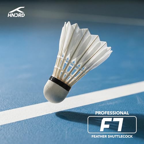 Image of Hundred F7 Feather Shuttlecock | Professional Feather Badminton Shuttlecocks | Natural Cork & Duck Feathers | Speed 76 | Pack of 12 | White