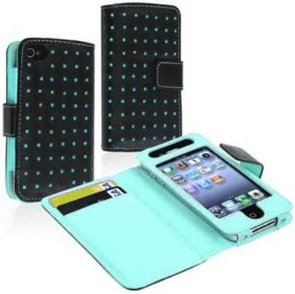 Leegoal Wallet Dot Leather Case for iPhone 4/4S - Black/Blue