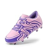 DREAM PAIRS Boys Girls Soccer Cleats Youth Firm Groud Baseball Cleats Sport Athletic Outdoor Trainning Football Shoes for Little/Big Kid,Size 1 Little Kid,Pink/Purple,160472-K