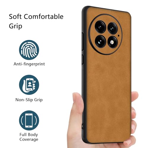 Coque Oneplus 13 légère et antidérapante en daim PU marron