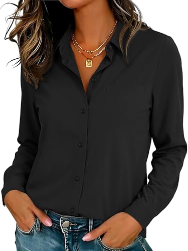 Image of Soft Wrinkle-Free Button Down Stretch Shirts for Women, Breathable Moisture-Wicking Casual Work Dress Tops