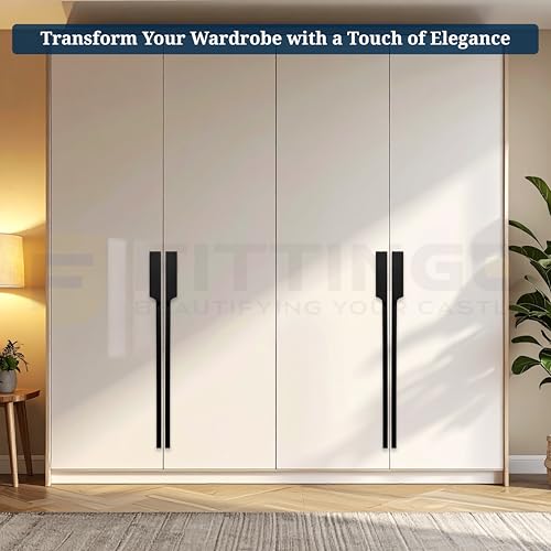 Image of Goldcrest 62cm Handle for Wardrobe & Cabinet /Cupboard Handle /Wardrobe Handle /600mm Hole to Hole (Silk Black) Pack of 2 (Left - Right)-| 3 Years Warranty |