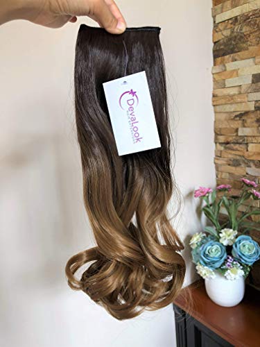 Long Thick One Piece Wavy Clip in Hair Extensions 20" Brown Blonde Ombre Hairpiece for Women Girl (20 inch wavy, Dark brown to dark blonde)
