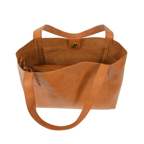 Image of Joy Susan Womens Vegan Leather Lottie Medium Tote with Removable Crossbody Bag - Cognac