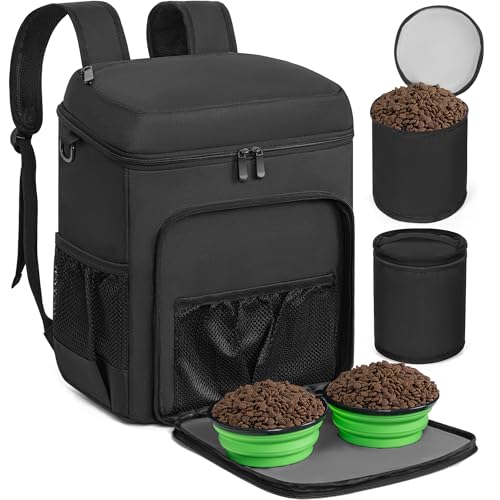 ANILD Dog Travel Backpack - Airline Approved Double-layer Pet Travel Backpack with 2 Food Storage Bag and 2 Foldable Silicone Bowls for Hiking & Camping