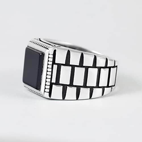 Chimoda Sterling Silver Rings For Men With Black Onyx Stone, Handmade Mens Jewelry Ring, Watch Band Style Men's Rings, Rings Silver (57Onx9) #TOP6
