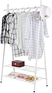 eSituro Clothes Rail Heavy Duty Metal Coat Rack White Freestanding Garment Rack Hanging Rail for Clothes with Shelves Home Office Indoor SGR0123-UK