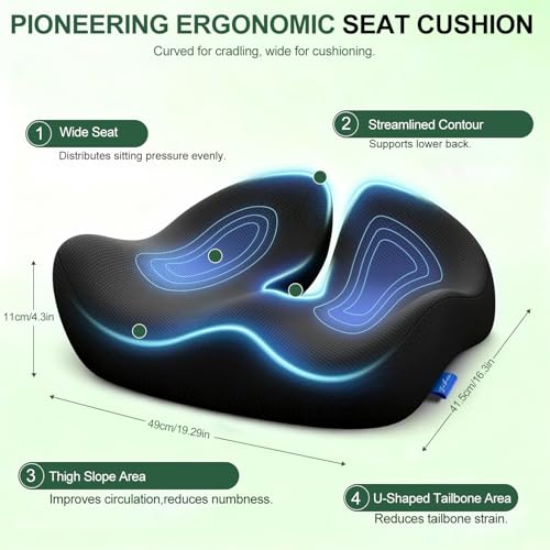 Seat Cushion, Large Size Office Chair Cushion for Work Home Driving, Memory Foam Sciatica Pressure Relief, Office Chair Cushion for Wheelchair Car, Best Gifts for Senior Women Men by Desiontal - Image 8