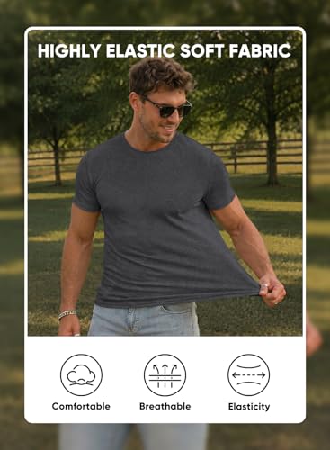 Image of JMIERR Mens Short Sleeve T Shirt Summer Muscle Slim Fitted Crewneck Longline Tees Shirts for Gym Workout