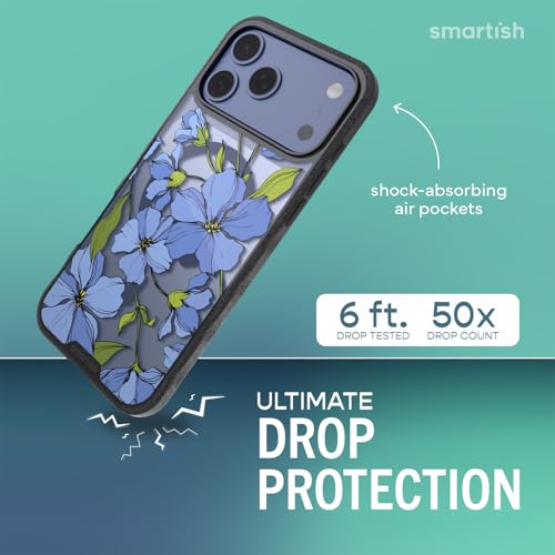 Image of Smartish iPhone 17 Pro Max MagSafe Clear Case - Gripmunk Magnetic Slim Case [Lightweight + Protective] Anti-Yellowing Thin Grip Clear Cover for Apple iPhone 17 Pro Max - Blue Blossoms