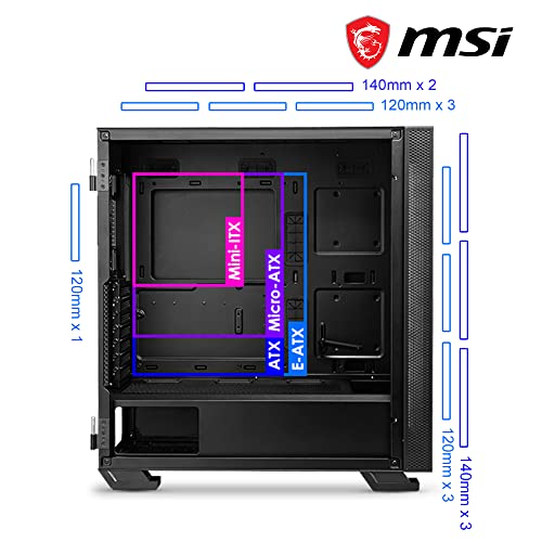 MAG VAMPIRIC 300R Mid Tower - Custodia per computer da gioco, 1 ventola ARGB da 120 mm, sincronizzazione con luce mistica, USB Type-C, pannello in vetro temperato, E-ATX, ATX, mATX, mini-ITX - Case PC - Immagine 4