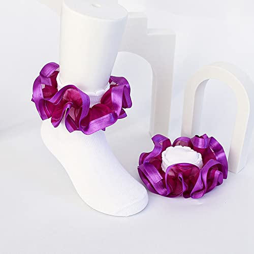 3 Pairs 3D Three-Dimensional Ruffled Lace Cotton Socks,Cute Double Big Lace Dress Princess Socks For Girls (3Pairs-Pink/Red/Purple, 0-12 Months) #TOP3