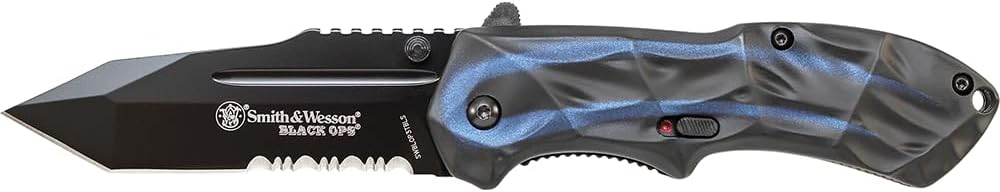 Smith & Wesson Black Ops SWBLOP3TBLS 7.7in S.S. Assisted Opening Knife with 3.4in Serrated Tanto Blade and Aluminum Handle for Tactical, Survival and EDC