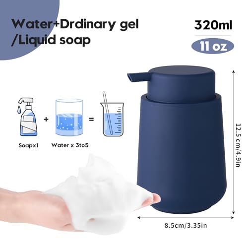Image of YAUKPH Matte Navy Blue Foaming Hand Soap Dispenser Plastic 11 oz - Modern Minimalist Style for Bathroom & Kitchen Countertop Refillable