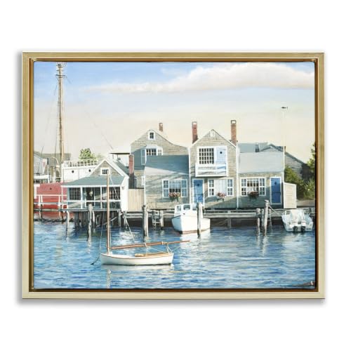 'Relaxing Boats Floating Harbor Marina Ocean'| Floating Frame Canvas Art