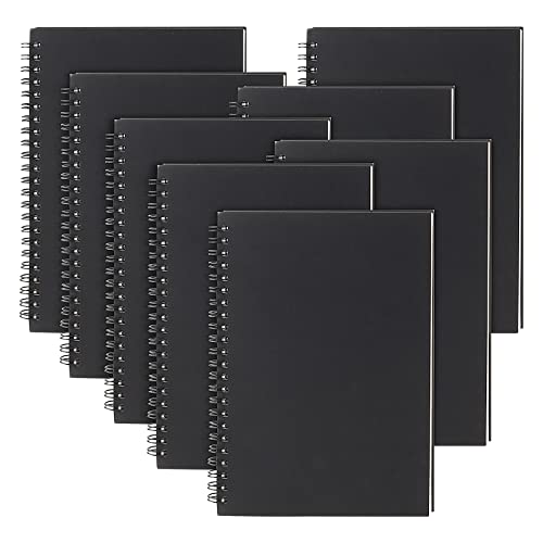 JAPCHET 8 Packs A5 Spiral Sketchbook, Black A5 Drawing Sketch Pad, A5 Lined Spiral Bound Notebook for Travel, Journaling, 60 Sheets/120 Pages