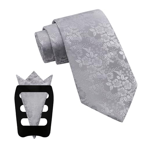 Image of Mantieqingway Floral Ties for Men, 3pcs /set Neck Tie Pocket Square Holder Set for Wedding Business Prom Party Usual