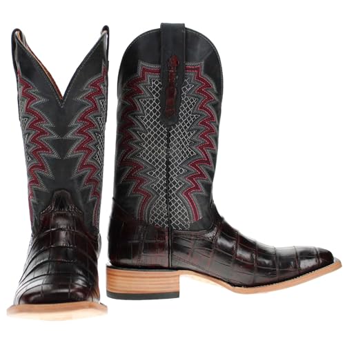 Image of Vaccari Men's Navarro Genuine Alligator Tail Leather Broad Square Toe Cowboy Boots