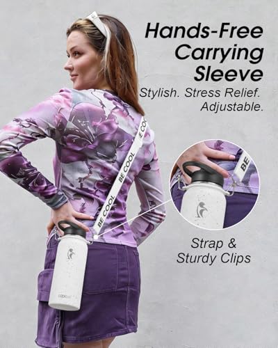 Image of Coolflask 32 oz Water Bottle Insulated Stainless Steel with Strap