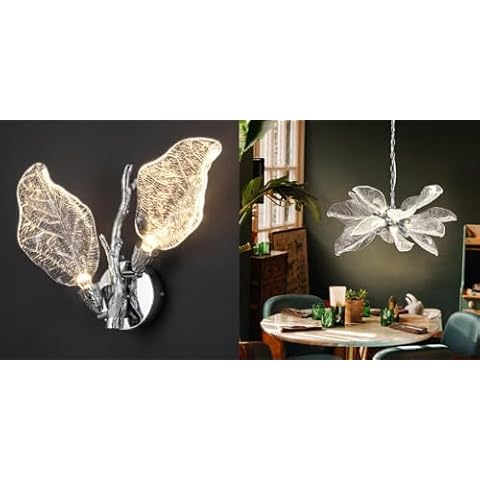 D23'' Leaf Chandelier Light Fixture for Living Room& Silver Leaf Wall Sconce Cover