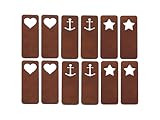 Kunstleder-Labels Set – 12 stilvolle Aufnäher mit Anker, Herz und Stern für Kleidung & Taschen – edle braune Kunstleder-Patches mit samtweicher Rückseite, vielseitig und personalisierbar