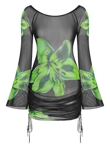Image of ZAFUL Womens Swimsuit Cover Up Dress Off Shoulder Hollow Coverup Bathing Suit Mesh Swim Beach Dress