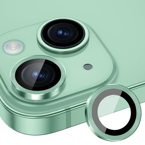 Smasener voor iPhone 15 - iPhone 15 Plus cameralensbeschermer, 9H gehard glas camerabehuizing schermbeschermer metalen individuele ring voor iPhone 15 6,1 inch iPhone 15 Plus 6,7 inch (groen)